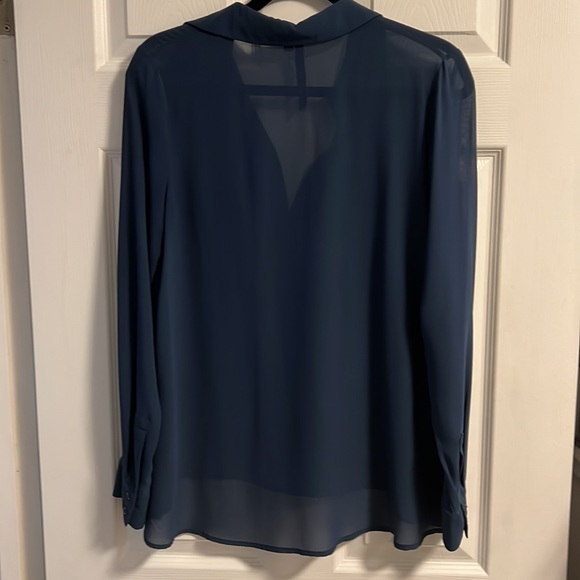 Blue Collared Sheer Long Sleeve Top - Picture 4 of 4